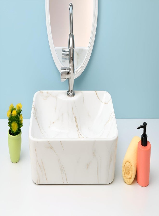 SEA SHORE حوض حمام سيراميك فاخر من سي شور - حوض غسيل مستورد بتصميم أنيق يوضع على سطح الطاولة، أبيض وأسود (20 × 15 × 5.5 بوصة) - Image 2